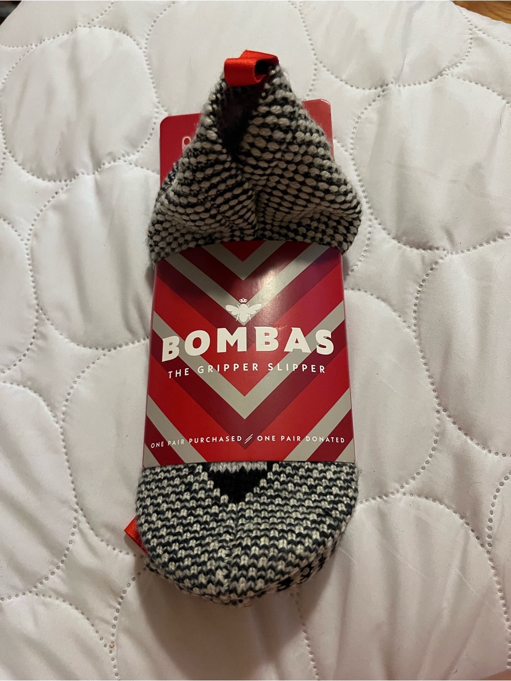 Bombas Black and White Knit Gripper Slippers (unisex)
